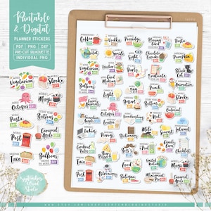 Pegatinas imprimibles y digitales para planificadores de octubre, PNG precortado, PDF imprimible, Silhouette Studio, Cricut, PNG individual