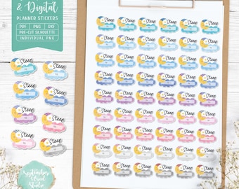 Pegatinas para el planificador de sueño: imprimibles y digitales (PDF, Cricut, Silhouette Studio, PNG precortado para Goodnotes)