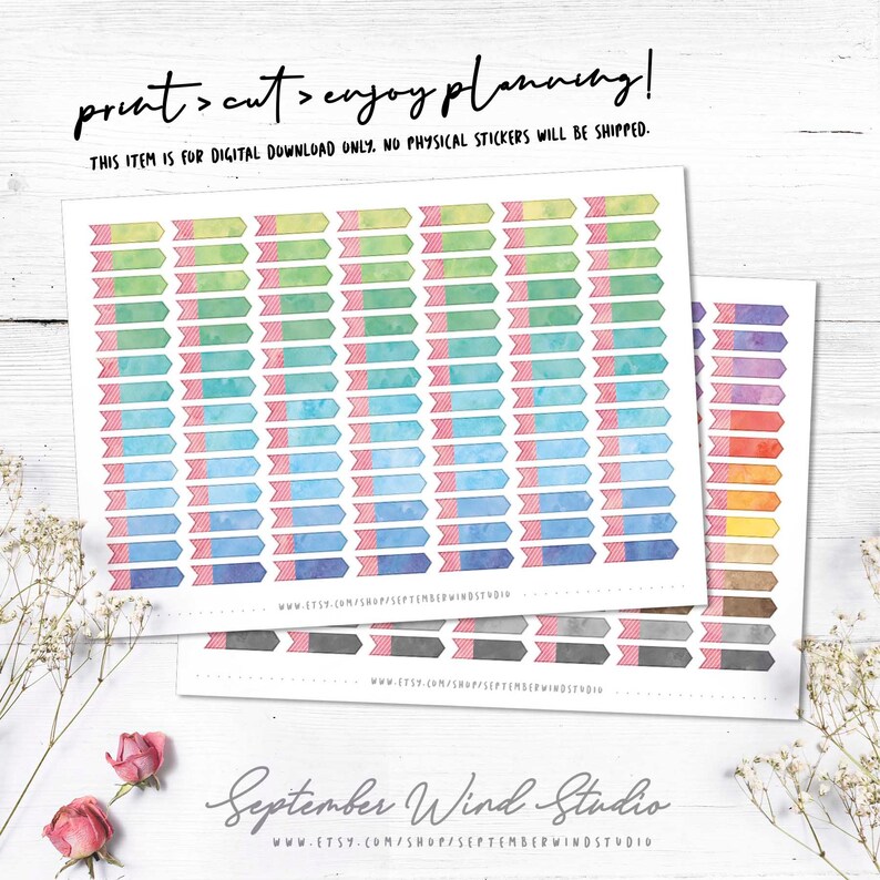 Cut File Ribbon Watercolor Stickers Ribbon Banner Printable Planner Stickers Labels Stickers Erin Condren Planner Sticker