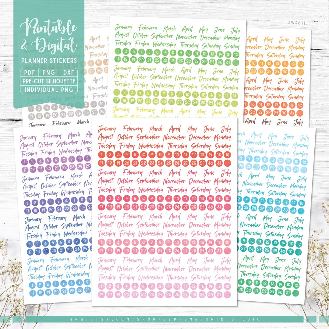 Date Cover Planner Stickers: Printable & Digital (PDF, Cricut ...