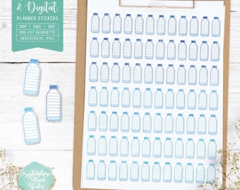 Water Bottle Planner Stickers, Hydration Tracker Stickers, Printable & Digital (PDF, PNG, DXF), Pre-Cut Silhouette