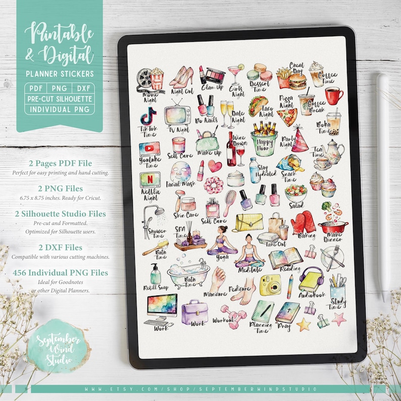 Pegatinas para agendas diarias: imprimibles y digitales (PDF, Cricut, Silhouette Studio, PNG precortado para Goodnotes) imagen 2