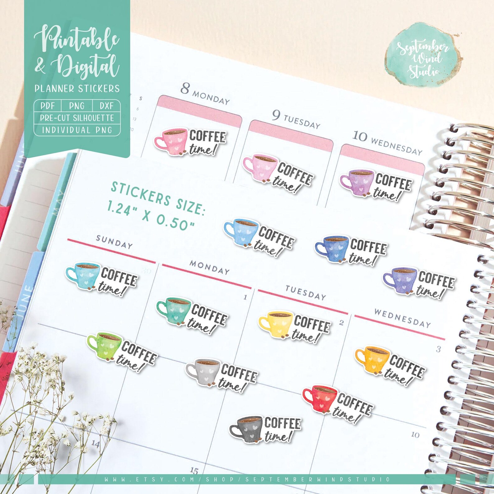 Coffee Time Planner Stickers, Printable & Digital (PDF, PNG) - Etsy