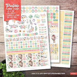Floral Printable Planner Stickers, Floral Weekly Kit Stickers, Watercolor Stickers, Erin Condren Planner Stickers, Cut File