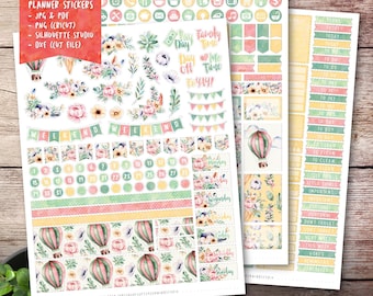 Floral Printable Planner Stickers, Floral Weekly Kit Stickers, Watercolor Stickers, Erin Condren Planner Stickers, Cut File