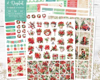 Poinsettia Christmas Planner Stickers: Printable (PDF, Cricut PNG, Silhouette Studio)