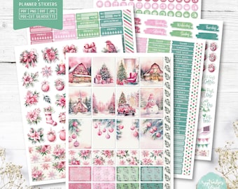 Pink Flower Christmas Printable Planner Stickers
