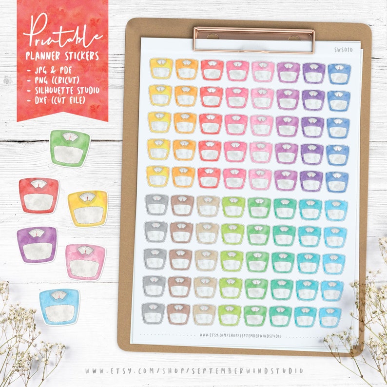 Weight Scale Printable Planner Stickers, Erin Condren Planner Stickers, Scrapbooking 