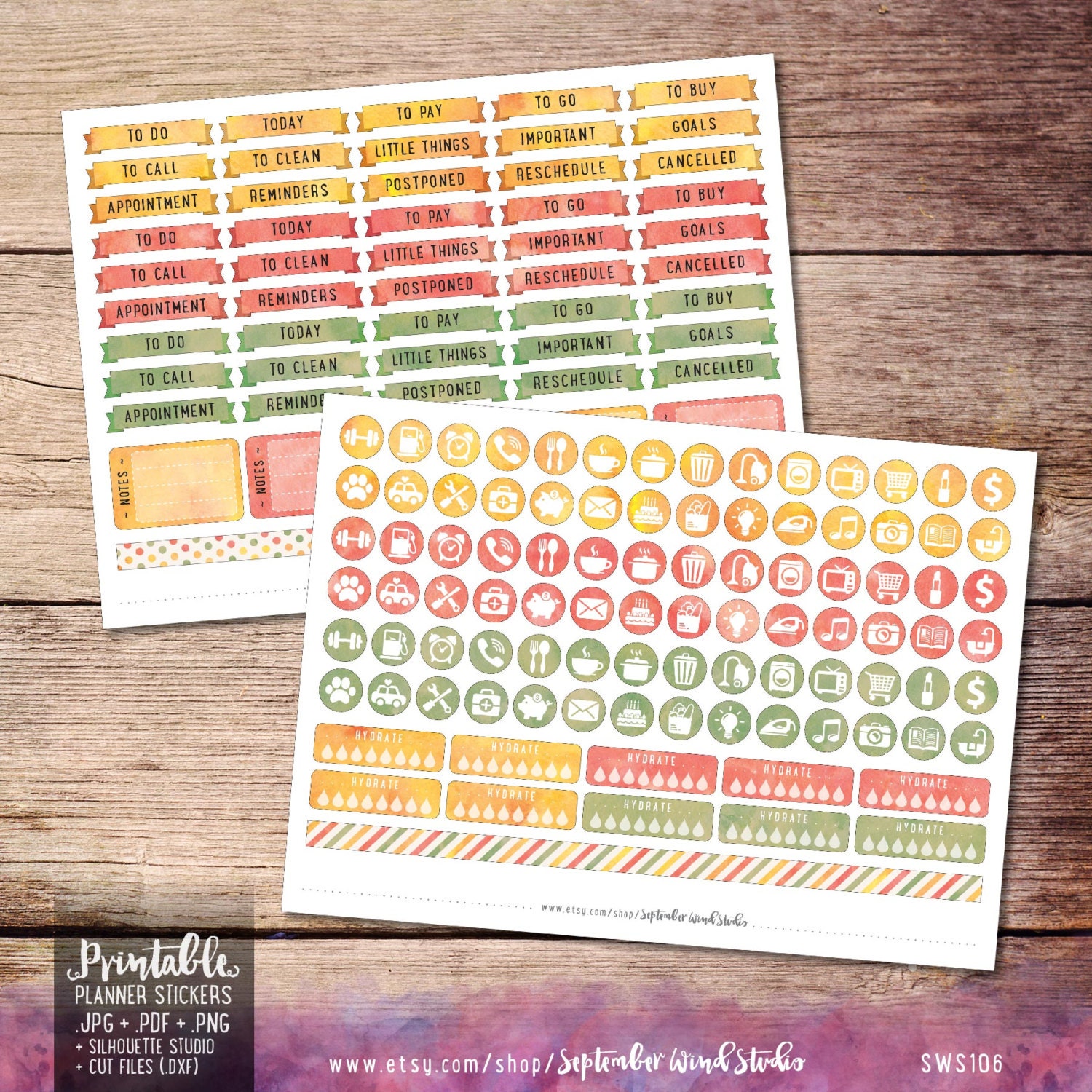 Autumn Printable Planner Stickers Watercolor Autumn Stickers - Etsy
