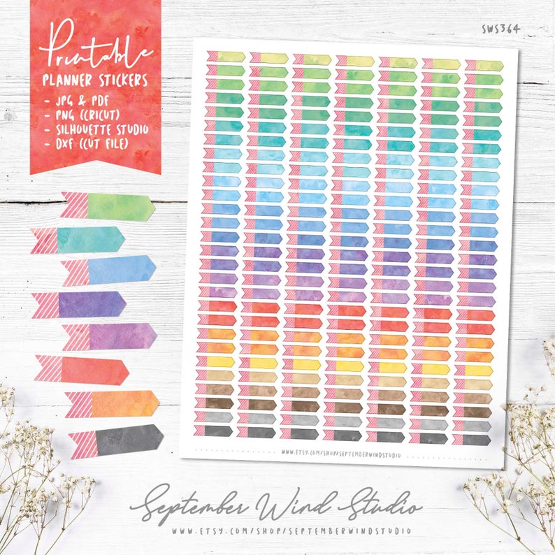 Cut File Ribbon Watercolor Stickers Ribbon Banner Printable Planner Stickers Labels Stickers Erin Condren Planner Sticker