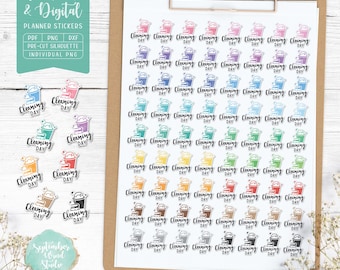 Cleaning Day Planner Stickers: Printable & Digital (PDF, Cricut, Silhouette Studio, Pre-Cropped PNG for Goodnotes)