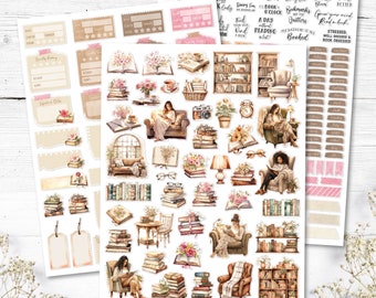 Book Lover Planner Stickers: Printable & Digital (PDF, Cricut, Silhouette Studio, Pre-Cropped PNG for Goodnotes)