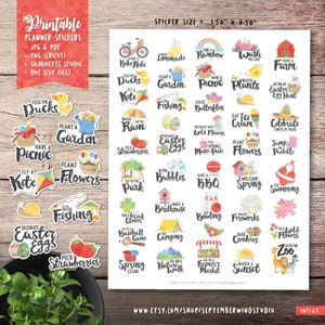 Spring Bucket List Printable Planner Stickers, Watercolor Spring Stickers, Spring Printable Stickers, Cut File