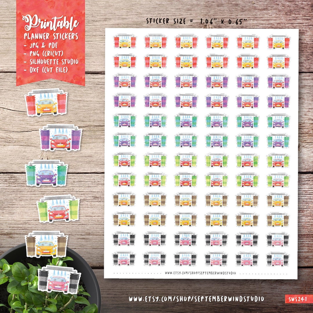 Car Wash Printables Planner Stickers, Watercolor Stickers, Erin Condren ...