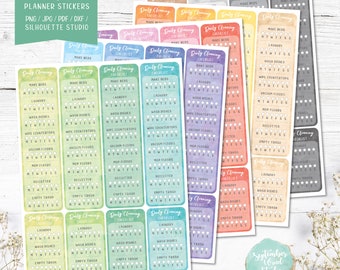 Daily Cleaning Checklist, Sidebar Printable Planner Stickers, Watercolor Stickers, Erin Condren Planner Stickers, Cut Files