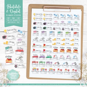 Afdrukbare plannerstickers facturen, digitale stickers facturen, betalingsstickers, voorgesneden png, afdrukbare pdf, silhouet en Cricut-bestanden