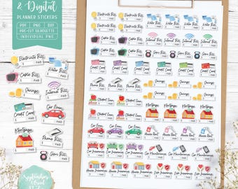 Bills Printable Planner Stickers,Bills Digital Stickers, Payment Stickers, Pre-Cropped PNG, Printable PDF, Silhouette & Cricut Files