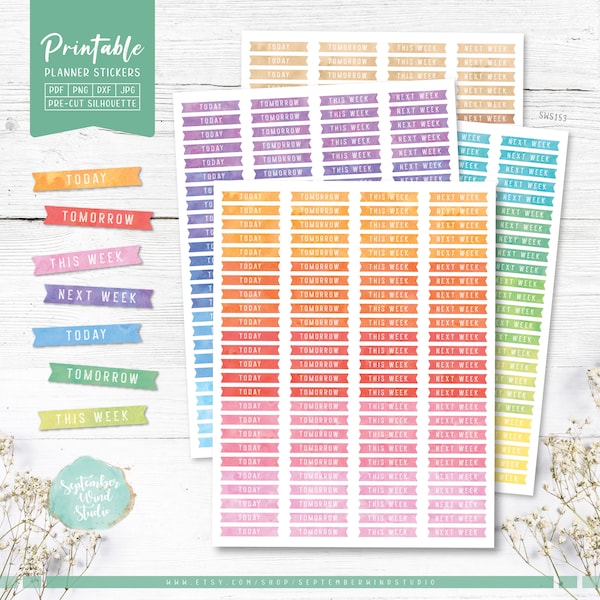 Schedule Header Printable Planner Stickers, Watercolor Header Stickers, Erin Condren Planner Stickers