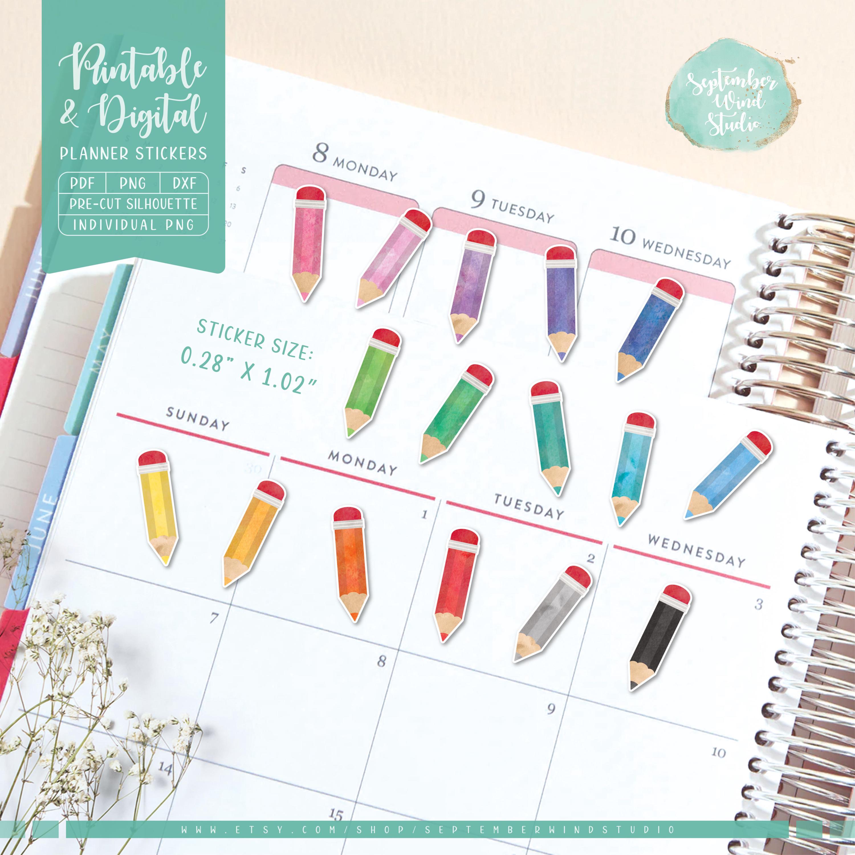 Pencil Planner Examples Pencil Planner Stickers: Printable & Digital (PDF, Cricut PNG ...