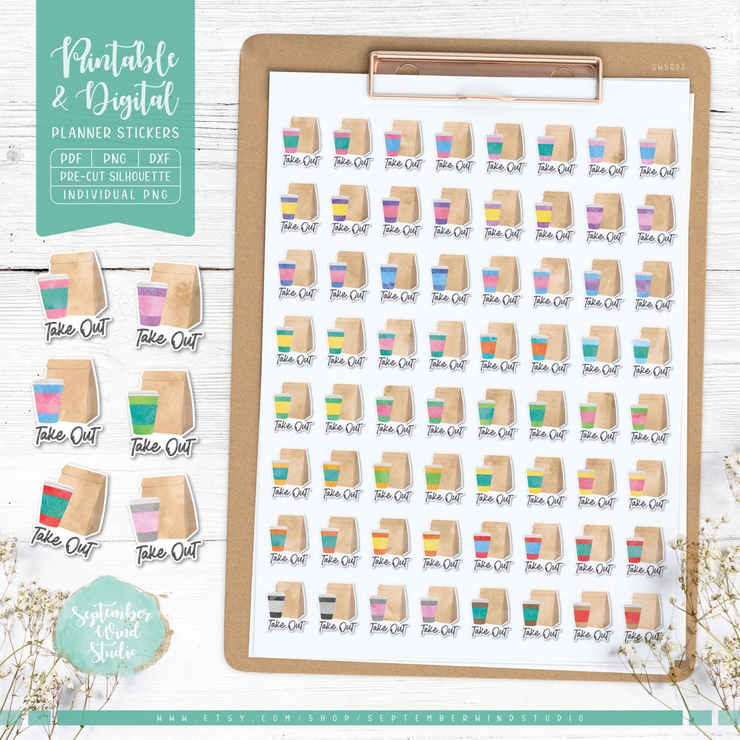 Take Out Printables Planner Stickers, Take Out Digital Stickers, Meal ...