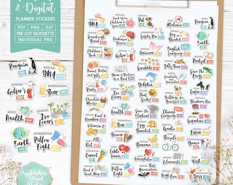 April Wacky Holidays plannerstickers: afdrukbaar en digitaal (pdf, Cricut, Silhouette Studio, voorgesneden png-bestand voor Goodnotes)