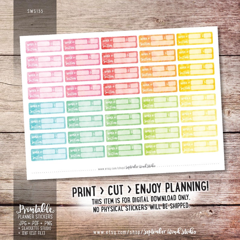 Work Printable Planner Stickers Watercolor Work Stickers Cut Files Erin Condren Planner Stickers