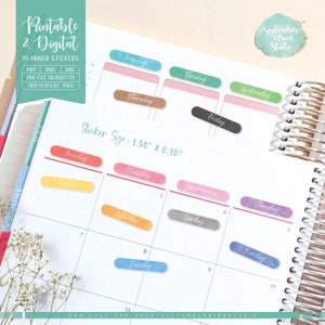Days of the Week Printable Planner Stickers, Date Cover Stickers, Watercolor Stickers, Erin Condren Planner Stickers