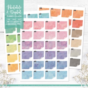 Aquarell Notiz Papiere druckbare & digitale Planer Aufkleber, Haftnotiz, druckbare PDF, Cricut PNG, individuelle PNG, Journal Aufkleber