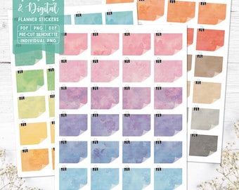 Watercolor Sticky Note Planner Stickers: Printable & Digital (PDF, Cricut, Silhouette Studio, Pre-Cropped PNG for Goodnotes)