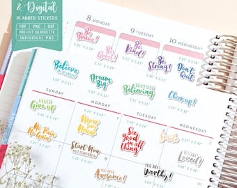Positive Quotes Printable Planner Stickers, Motivation Stickers, Positive Quotes Digital Stickers, Pre-Cropped PNG, Printable PDF