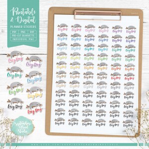 Lazy Day Printable Planner Stickers, Lazy Day Digital Stickers, Watercolor Stickers, Pre-Cropped PNG, Printable PDF, Journal Stickers