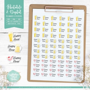 Happy Hour afdrukbare plannerstickers, happy hour digitale stickers, voorgesneden png, afdrukbare pdf, Silhouette Studio, Cricut