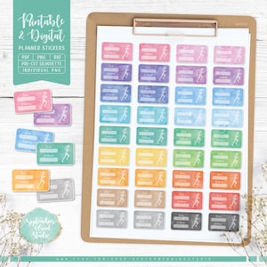 Running Tracker Printable Planner Stickers, Running Digital Stickers, Pre-Cropped PNG, Printable PDF, Silhouette Studio, Cricut