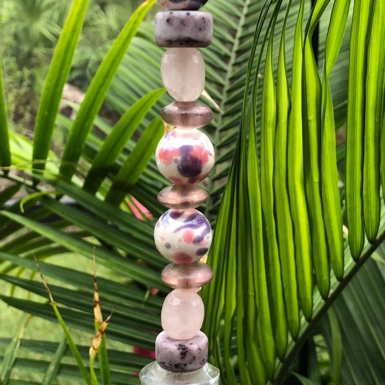 Purple and Pink Glass Beaded Wind Chime with 5 Gold India Harmony Bell and Lampworked Beading for Home Garden or Patio Meditation Bell