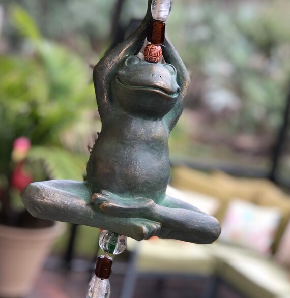 Yoga Frog Beaded Wind Chime W Lampworked Glass And Gold Tin Etsy