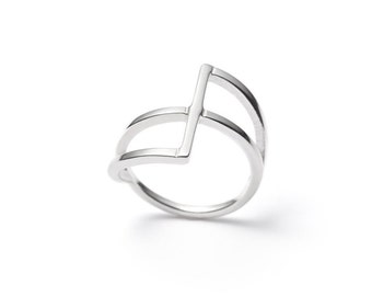 Sterling Silver Double Bar ring-Women silver ring-Trendy Ring-Minimal Silver ring-Minimalist ring-Fashion ring-Wide silver ring