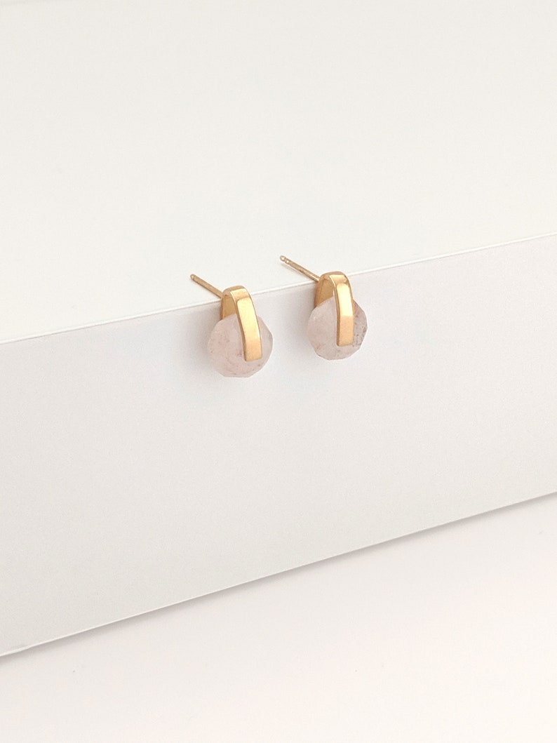 Rose Quartz Earrings in Sterling Silver or Gold Plated Pink Stone Earrings-Minimalist Gemstone Earrings image 1