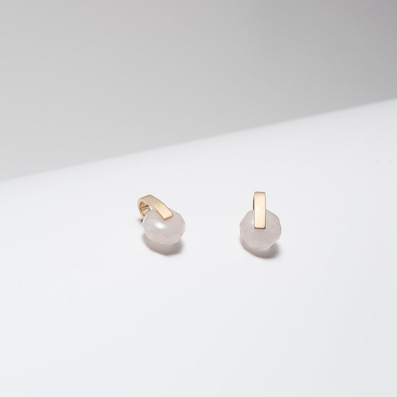 Rose Quartz Earrings in Sterling Silver or Gold Plated Pink Stone Earrings-Minimalist Gemstone Earrings image 2