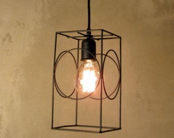 Lampe suspendue géométrique | Lampe industrielle minimale | Plafonnier à cage cubique | Lampe suspendue moderne | Éclairage de lustre | Éclairage vintage