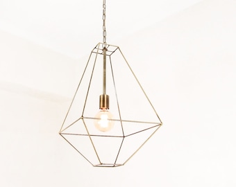 Geometric Pendant Light Gold | Kitchen Island | Polyhedron Cage Ceiling Light Modern Hanging Lamp | Minimal Industrial Chandelier Lighting