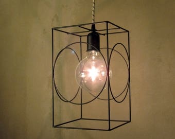 Lampe suspendue géométrique | Lampe industrielle minimale | Plafonnier à cage cubique | Lampe suspendue moderne | Éclairage de lustre | Éclairage vintage