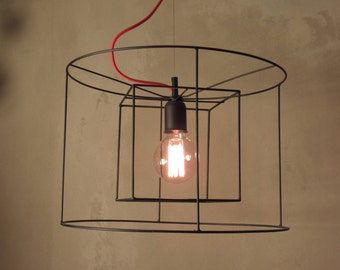 Geometric Pendant Light | Minimal Industrial Lamp | Cylindric Cage Ceiling Light Modern Hanging Lamp | Chandelier Lighting Vintage Lighting