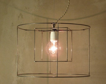 Minimal Raw Steel Cylindrical Cubical Cage Pendant Industrial Hanging Light
