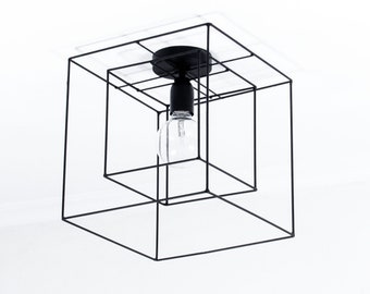 Geometric Ceiling Light | Flush mount Minimal Lamp | Cubic Cage Ceiling Light | Modern Double Hanging Lamp | Chandelier Vintage Lighting