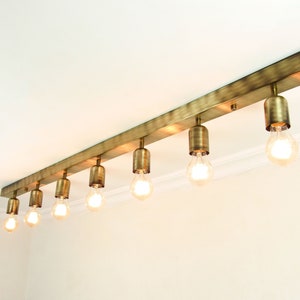 Industrial Ceiling Light | Flush Mount Brass Vanity Light | Vintage Lighting | Modern 4 Fixture Ceiling Lamp | Geometric Wall Sconce Dining