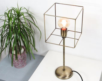 Modern Table Lamp Cage Brass | Minimal mid-Century Black Bedside Lamp Living Room | Industrial Lamp Hall | Black Golden Lamp Nightstand