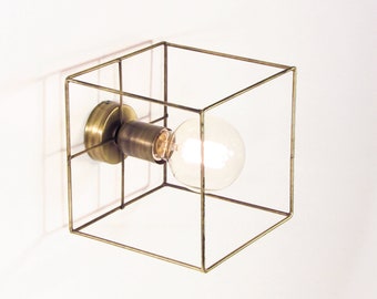 Flush Mount Geometric Ceiling Light | Minimal Industrial Lamp | Cubic Cage Wall Sconce | Modern Design Wall Lamp | Vintage Lighting Bedside