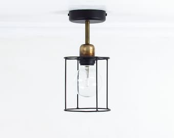 Flush Mount Geometric Ceiling Light | Minimal Entryway Lamp | Cylindrical Cage Industrial | Modern Wall Lamp | Vintage Lighting Hall Kitchen