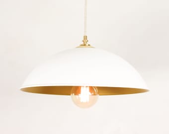 Dome Pendant Light Brass | Industrial Modern Hanging Light Loft | Art Deco Mid Century Pendant | Kitchen Island Light Minimal Gold White