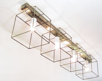 Industrielle Waschtischlampe | Geometrische Deckenleuchte | Cubic Cage Wandleuchte | Moderne 4 Fixture Deckenlampe | Vintage Beleuchtung